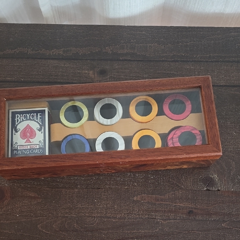 Vitage Pocker Game Wooden  Box with Glass Lid Made In Italy